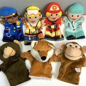 Hand Puppets Lot Melissa Doug Kaplan 7 Piece Set Animals Community Helpers Fox